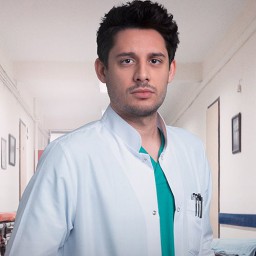 Özgün Karaman as Dr. Berk Aygün in Kasaba Doktoru